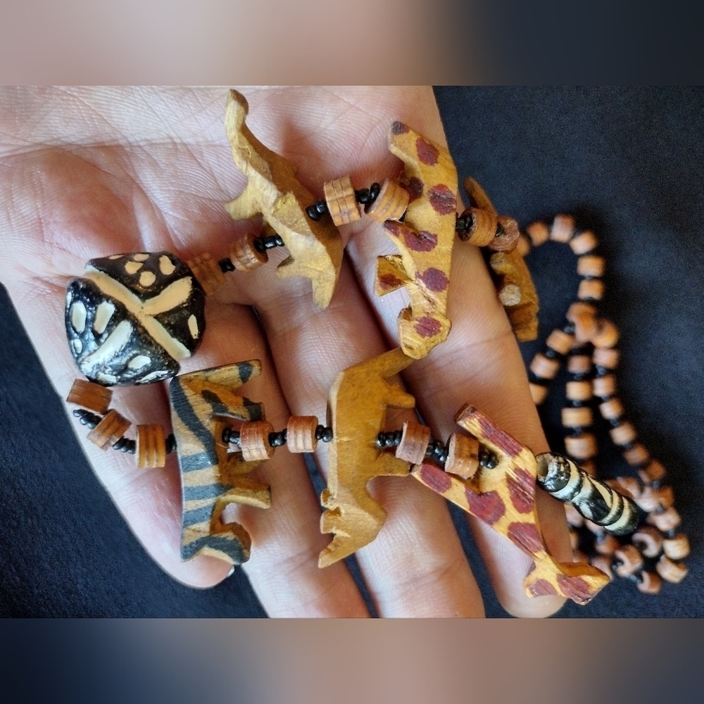 Handcrafted Wooden And Beaded African Animal Necklace - Picture 6 of 8